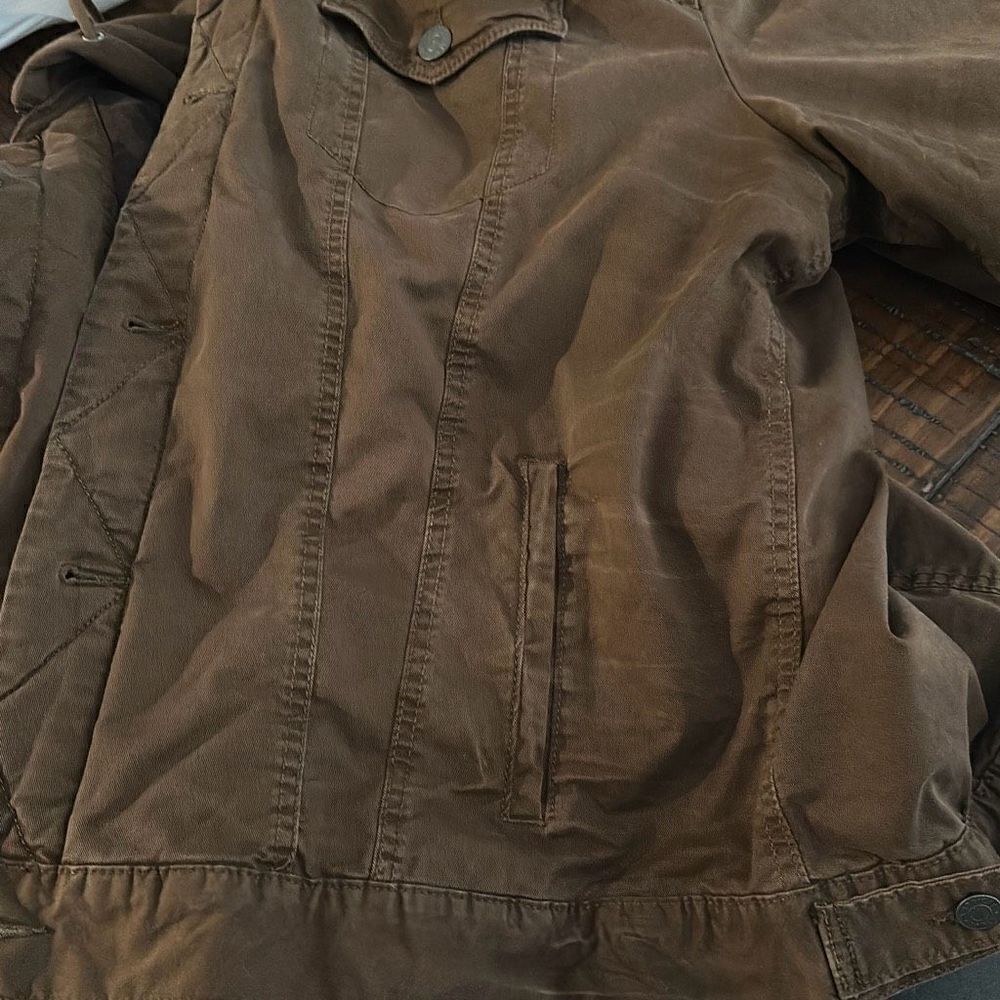 American Eagle brown trucker jacket lined hooded … - image 6